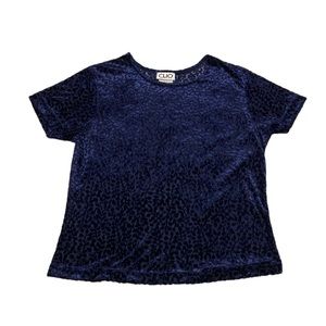 Vintage Clio Petites Velvet Navy Blue Crew Neck Short Sleeve Shirt Size PL